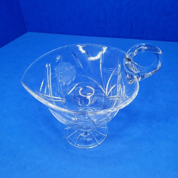 1960s Lead Crystal Gravy Boat Violetta Cut Etched Footed Vintage Heart Leaf Flor - Picture 1 of 13